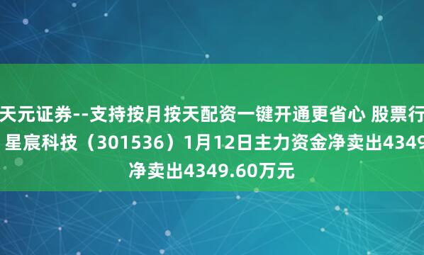 天元证券--支持按月按天配资一键开通更省心 股票行情快报：星宸科技（301536）1月12日主力资金净卖出4349.60万元