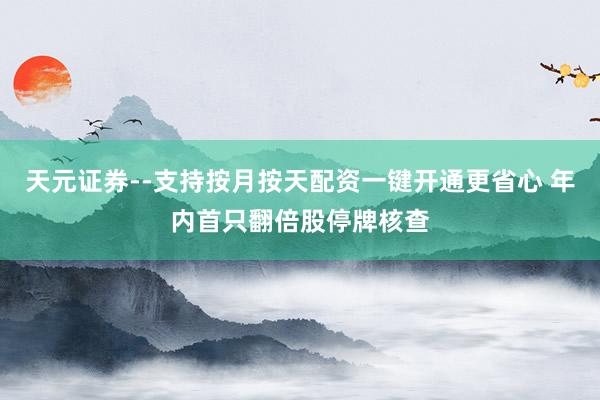 天元证券--支持按月按天配资一键开通更省心 年内首只翻倍股停牌核查